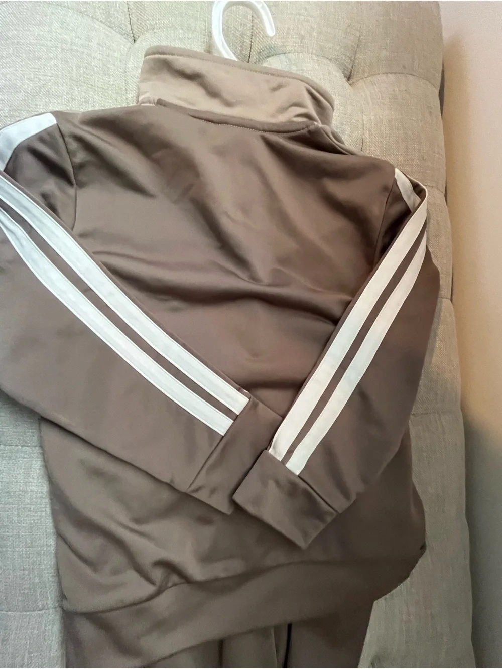 adidas Kids Brown & Beige Track Jacket with Contrast Stripes